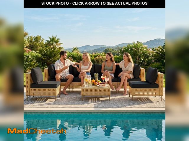 Lot 74-13973853 - LHBcraft 7-Piece Wicker Outdoor Patio Furniture Set, Modular Rattan Outdoor Furniture, Patio Convers...