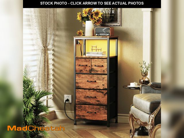Lot 74-13061184 - TYDIMOR Small Dresser for Bedroom, 5 Drawer with Charging Station, Brown, Ideal for Adults - USED
