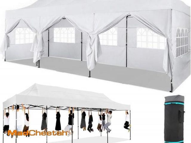 Lot 74-12516179 - *SEE DETAILS* COBIZI Pop up Canopy Tent 10x30 Heavy Duty Gazebo with 8 Sidewalls, UPF 50+ All Weathe...