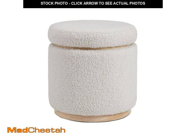 Lot 74-12465250 - Linon Home Decor Savoy Cream White Sherpa Fabric Round Storage 18 in. Ottoman - UNUSED