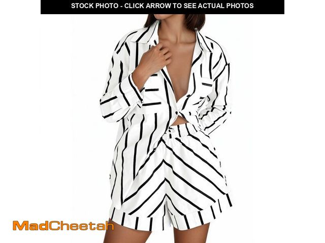 Lot 74-14481469 - Tankaneo Womens Striped 2 Piece Outfits Shorts Lounge Matching Sets White - UNUSED