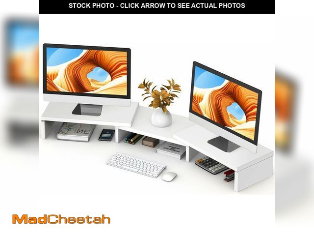 Lot 74-13549038 - TAVR Furniture Dual Monitor Stand Riser, Computer Monitor Stands for 2 Monitors, Extra Long Multifun...