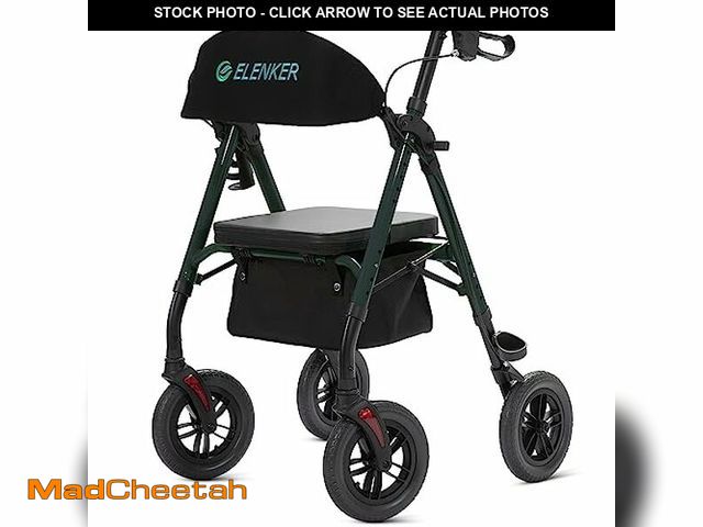 Lot 74-12266920 - ELENKER All-Terrain Rollator Walker with 10" Non-Pneumatic Wheels, Sponge Padded Seat and Backrest, ...