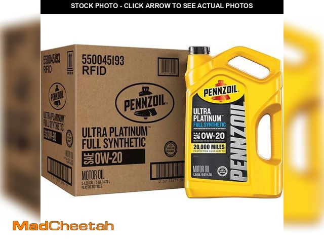 Lot 74-13696975 - Pennzoil Ultra Platinum Full Synthetic 0W-20 Motor Oil, 5 Quart (3 Pack) - UNUSED