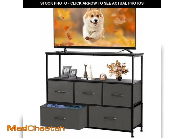 Lot 74-12827748 - DUMOS TV Stand Dresser with 5 Fabric Storage Drawers, Media Console Featuring Open Shelf for 45 inch...