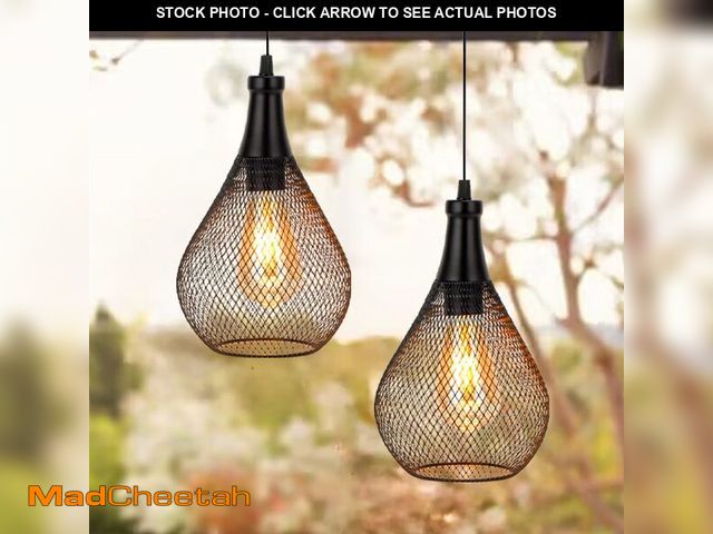 Lot 74-14268729 - JHY DESIGN Hanging Lamp Set of 2 Battery Operated Cordless Lamps Metal Cage Pendant Light with 6 Hou...