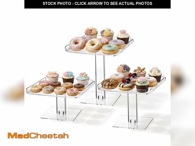 Lot 74-14211009 - Lyksgir 3 Tiered Serving Tray Set for Entertaining, 9" Square Acrylic Cupcake Buffet Dessert Risers ...