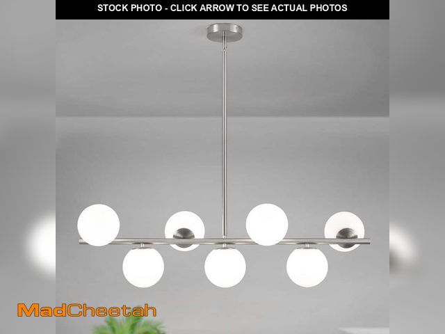 Lot 74-13098714 - ETONIMERR 35.8 in. 7-Light Nickel Farmhouse Chandelier with White Glass Globe Mid Century Kitchen Is...