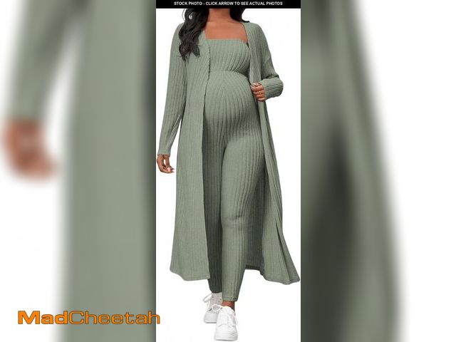 Lot 74-11547057 - BEAUDRM Women's Maternity Ribbed 2 Piece Outfit Strapless Skinny Leg Jumpsuit and Long Sleeve Cardig...