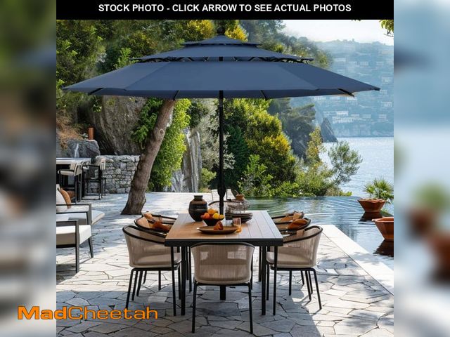 Lot 74-14312930 - PHI VILLA 10 ft. Market Patio Umbrella in 3-Layer in Blue With Crank and Tilt - UNUSED