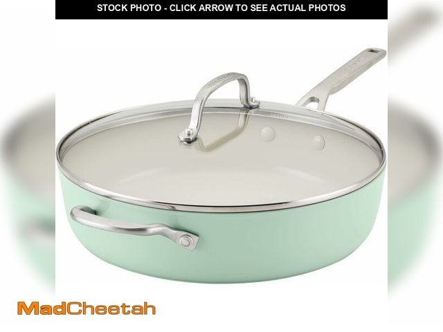 Lot 74-12664429 - KitchenAid Hard Anodized Ceramic Nonstick Saute Pan with Lid, 5 Quart - Pistachio - UNUSED