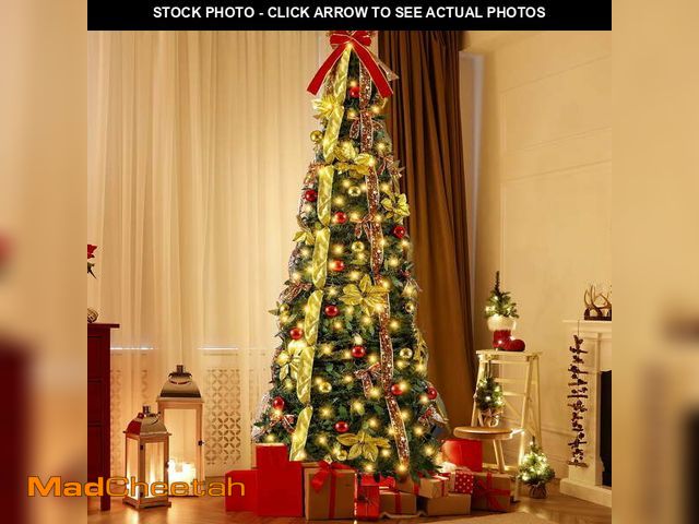 Lot 74-13055143 - Lookfly 6FT Pre-Lit Christmas Tree,Green Pop Up Christmas Trees for Indoor Holiday Party Decorations...
