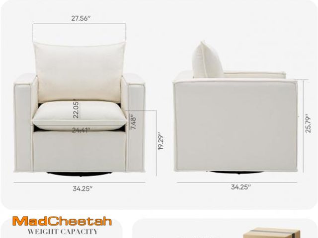 Lot 74-12538554 - COLAMY Swivel Accent Chair , 34 Inches Wide Upholstered Arm Chair with Plump Back Pillow, Modern Sof...