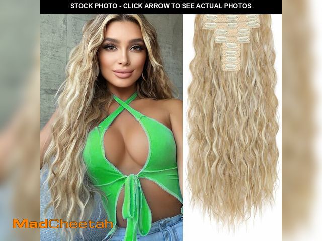 Lot 74-14271706 - REECHO Hair Extensions, 9PCS Blonde Clip in Hair Extensions 24" Thick Long Mini Mermaid Wave Luxurio...