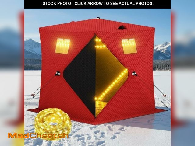 Lot 74-14067298 - Garvee Pop Up Ice Fishing Shelter and Insulated Ice Fishing Tent with 49ft LED Light Strip, Windproo...