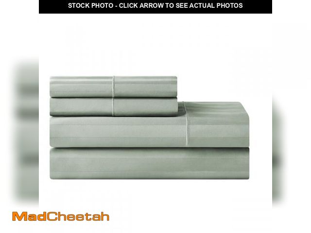 Lot 74-12526122 - Hotel Style 4-Piece 600 Thread Count Green Stripe Egyptian Cotton Adult Bed Sheets, Full-Deep Pocket...