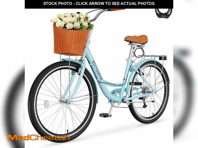 Lot 74-14219622 - Lilypelle 24/26inch Beach Cruiser Bicycle for Women, 7 Speed Step Through Adult Commute Bike with Ba...