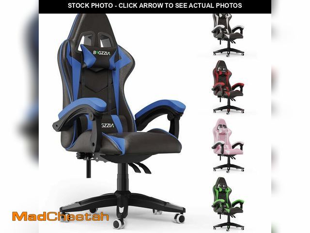 Lot 74-14588741 - Bigzzia Gaming Chair, Ergonomic Computer Chair with Lumbar Support and Headrest, Blue - USED