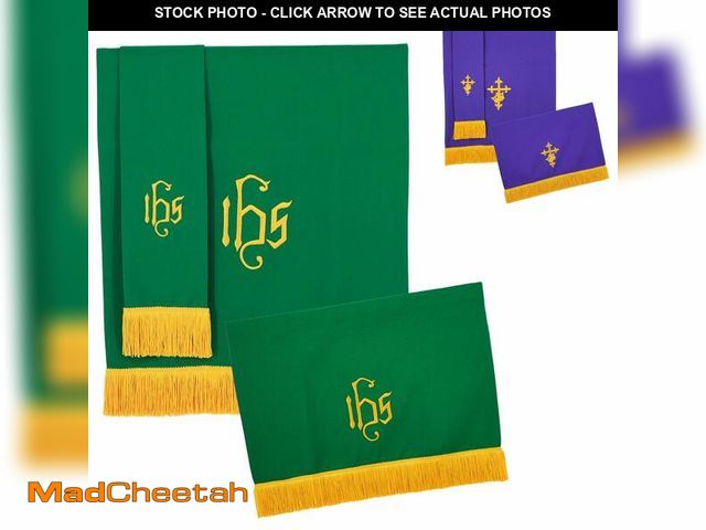 Lot 74-13625371 - GraduatePro Set of 3 Reversible Parament Set Light Green Purple with Embroidered Cross IHS - UNUSED