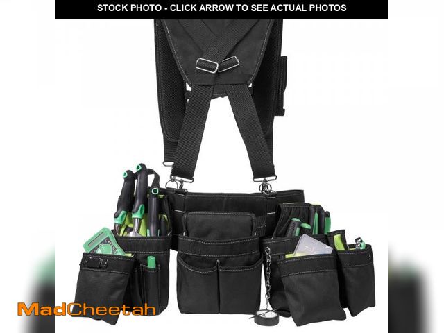 Lot 74-12304187 - Birodeko Tool Belt with Suspenders - Heavy Duty Tool Vest with Multiple Tool Pouches and Waist Suppo...