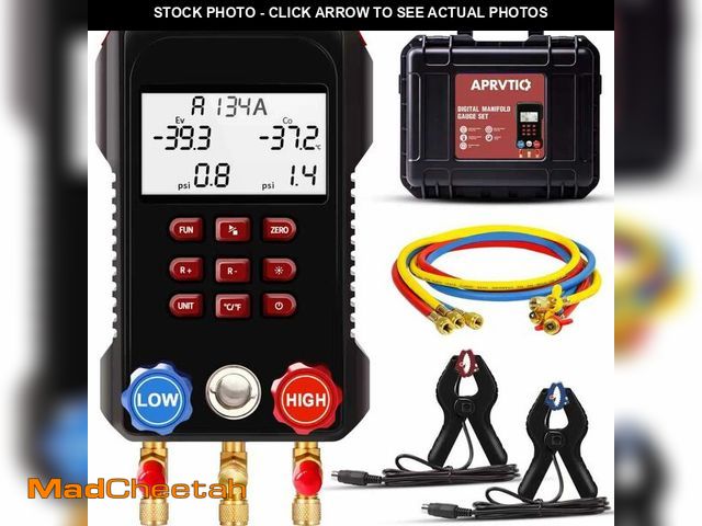 Lot 74-14060517 - HVAC Manifold Gauge Set with 93 Refrigerants, Aprvtio AMF-300 with 3000 PSI Hoses &amp; Dual Tempera...