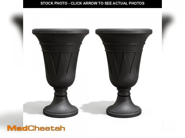 Lot 74-12517818 - GWRGWR 15.75 IN. W x 23.62 in. H Large Dot Black Plastic Planter Urns with Drainage Hole, Set of 2 -...