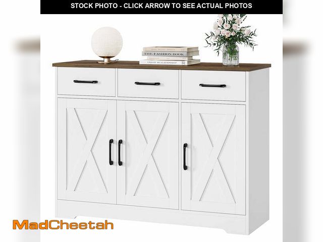 Lot 74-12801151 - Homfa 42.5'' Kitchen Buffet Sideboard Cabinet, 3 Drawers Farmhouse Coffee Bar Storage Cabinet with A...