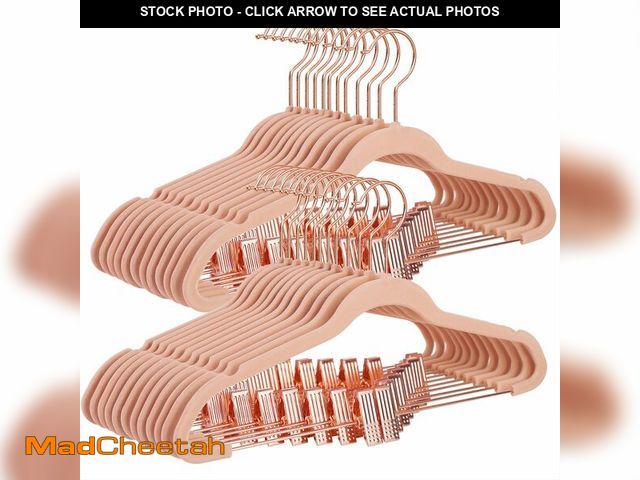 Lot 74-14064779 - SONGMICS 24 Pack Pants Hangers, 16.7 Inch Coat Hangers with Rose Gold Colored Movable Clips, Heavy-D...