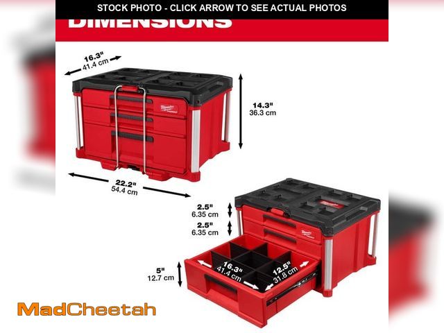 Lot 74-13048654 - Milwaukee PACKOUT 22 in. Modular 3-Drawer Multi Drawer Tool Box with Metal Reinforced Corners and 50...