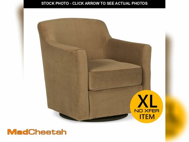 Lot 74-12823513 - Benjara Leena Swivel Accent Chair, Brown Velvet, Shelter Style Arms, Black Wood - UNUSED