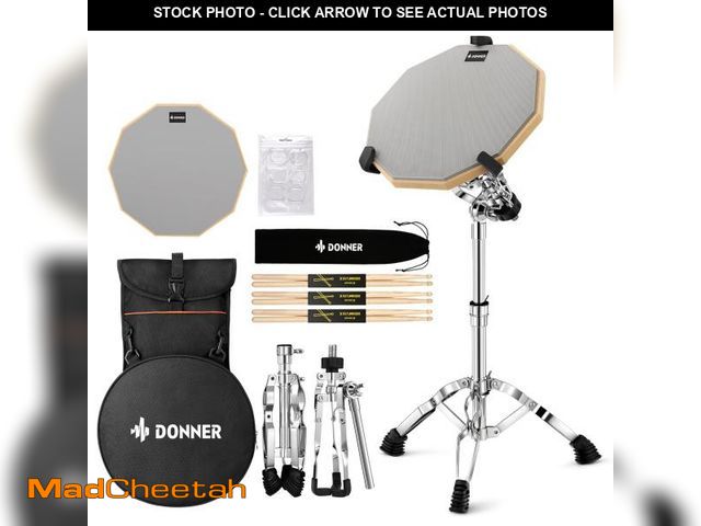 Lot 74-11548972 - Donner Snare Drum Stand Set with Drum Practice Pad, 12'' Double-sided Silent Drum Pad set, Drumstick...