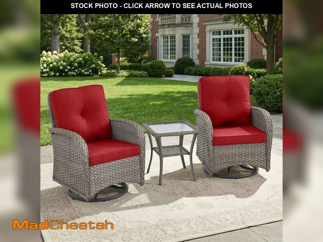Lot 74-14289689 - Gymojoy Carlos Gray 3-Piece Steel Outdoor Swivel Glider Wicker Patio Conversation Deep Seating Set w...