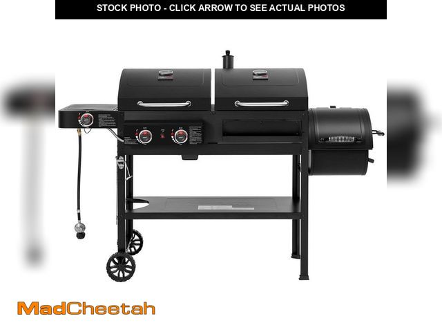Lot 74-14246262 - Royal Gourmet 2-Burner Propane Gas and Charcoal Combo Grill with Offset Smoker Side Burner in Black ...