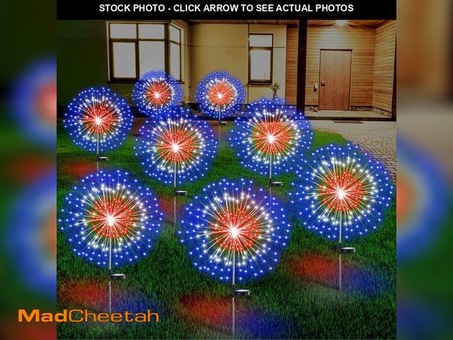 Lot 74-14154028 - Tujoe 8 Pcs 4th of July Solar Firework Stake Lights 180 LED 8 Modes Solar Waterproof LED Sparkler Li...