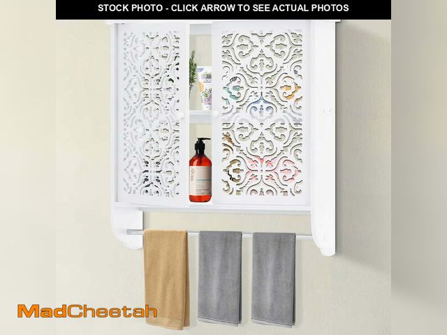 Lot 74-13059764 - HONEIER Bathroom Wall Cabinet with Towels Bar Over The Toilet Space Saver Storage Cabinet Wall Mount...