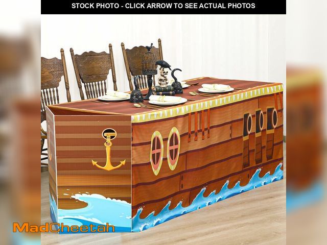 Lot 74-12606245 - Oudain 72 x 30 Inch Pirate Party Tablecloth with Prow Cardboard Pirate Ship Table Cover Decorations ...