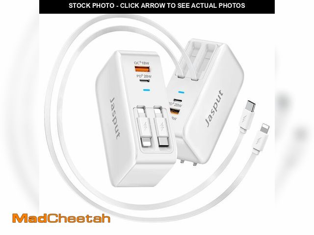 Lot 74-13946811 - 4 in 1 Retractable Wall Charger with Dual Cables,40W Retractable Phone Charger Wall Plug with Dual U...