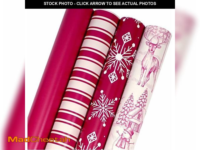 Lot 74-13063674 - BIOBROWN Christmas Wrapping Paper Rolls - Deer/Snowflake/Stripes/Red Design for Xmas, Winter Party -...