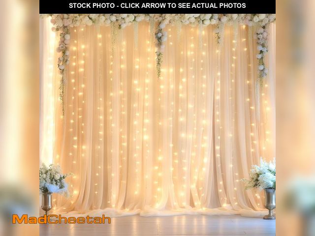 Lot 74-12212017 - 10ft x 10ft Champagne Chiffon Backdrop Curtain with Lights String for Parties,2 Panels Sheer Chiffon...