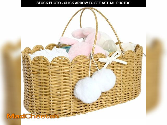 Lot 74-12762498 - Stranthother Baby Scalloped Rattan Basket Handmade Woven Diaper Caddy Organizer Cute Nursery Diaper ...