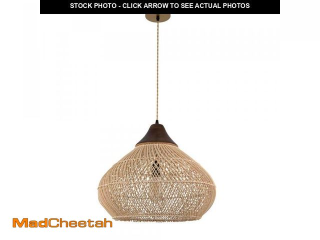 Lot 74-12471811 - ELE Light &amp; Decor Zula 60-Watt 1-Light Coastal Large Rattan Pendant Light in Brass Rustic Wood A...