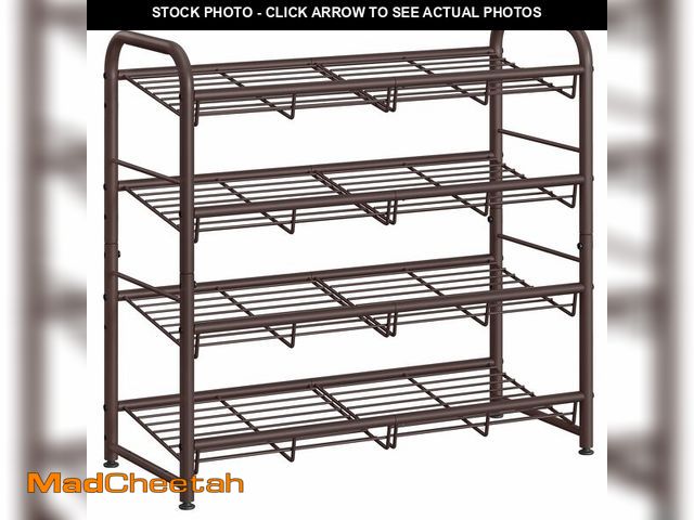 Lot 74-13787543 - SONGMICS Stackable Shoe Rack, 4 Tier Metal Shoes Rack Storage Shelf, Holds up to 16 Pairs Shoes, Adj...