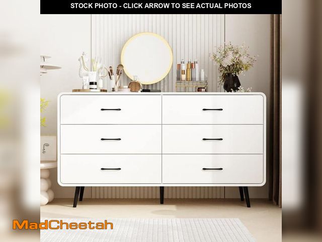 Lot 74-12288964 - FUFU&amp;GAGA White 6 Drawer 54.9 in. W Dresser without Mirror, Chest of Drawers with High Capacity ...