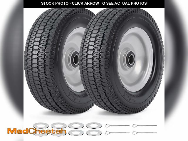 Lot 74-14377488 - 8Ã¢â¬Â Solid Tires, 2.5-4Ã¢â¬Â Flat Free Tires and Wheels with 5/8Ã¢â¬Â Axle Bore Hole and Dou...