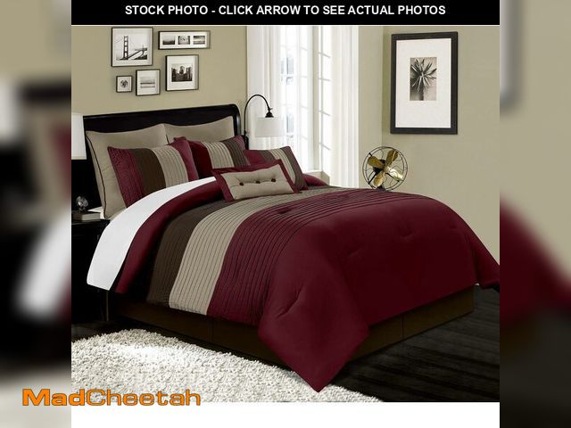 Lot 74-14067932 - Chezmoi Collection Loft 8-Piece Luxury Striped Comforter Set (Full, Burgundy/Coffee/Brown) - UNUSED