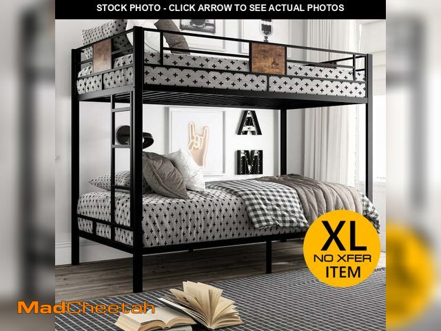 Lot 74-12722354 - Amolife Metal Twin Over Twin Size Bunk Bed Frame with Stairs &amp; Full-Length Guardrail, Black - UN...