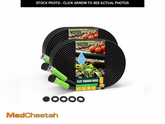 Lot 74-14475682 - Flat Soaker Hose 100FT for Garden, 2Pack 50FT Upgrade Drip Irrigation Hose with Anodized Metal Ends ...