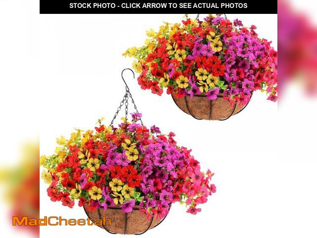 Lot 74-12436412 - Geegoods 2 Set Artificial Hanging Plants Flowers Basket for Outdoor, Fake Faux UV Sun Resistant Look...