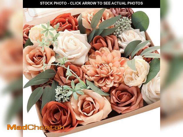 Lot 74-14334031 - Floroom Terracotta Artificial Flowers Burnt Orange Fake Roses Peonies Dahlia Greenery Combo Box Set ...