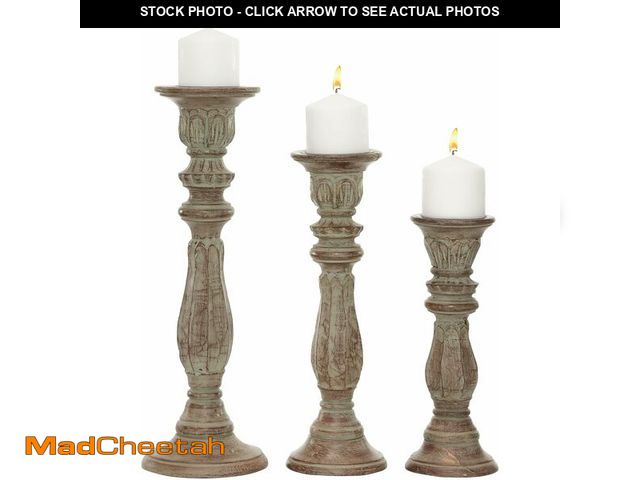 Lot 74-12695484 - (ONE IS BROKEN) Deco 79 Mango Wood Decorative Candle Holder Candle Stand, Set of 3 Candlestick Holde...